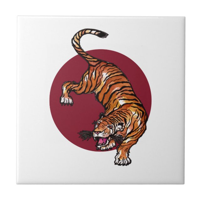 Tiger auf dem Roten Kreis Fliese (Vorderseite)