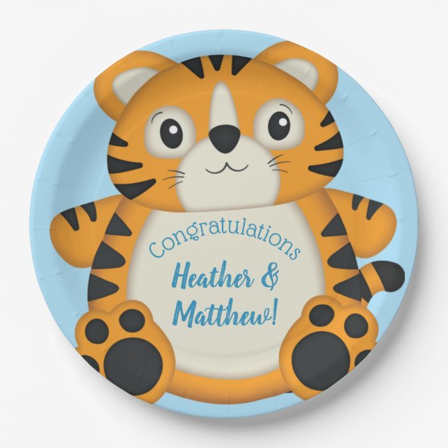 Tiger Baby Dusche Blue Pappteller (Vorderseite)