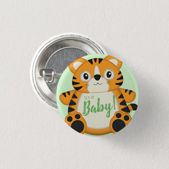 Tiger Baby Dusche Grün Button (Vorne & Hinten)