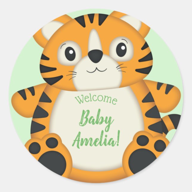 Tiger Baby Dusche Grün Runder Aufkleber (Vorderseite)