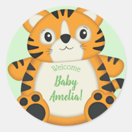 Tiger Baby Dusche Grün Runder Aufkleber