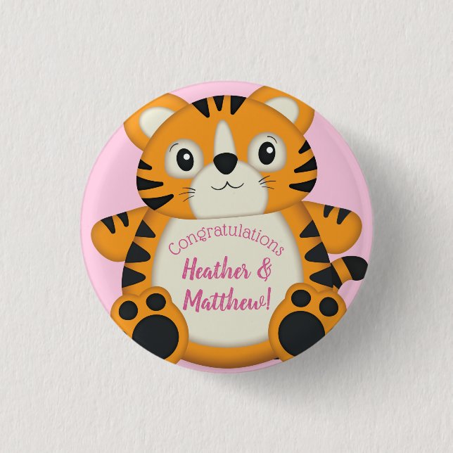 Tiger Baby Dusche Rosa Button (Vorderseite)