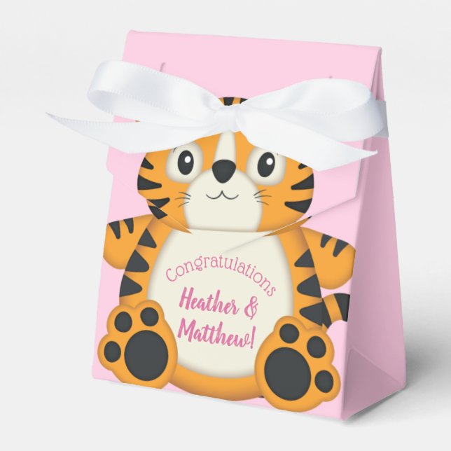 Tiger Baby Dusche Rosa Geschenkschachtel (Vorderseite)