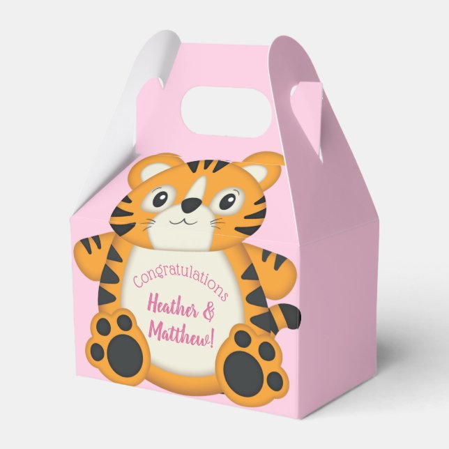 Tiger Baby Dusche Rosa Geschenkschachtel (Vorderseite)