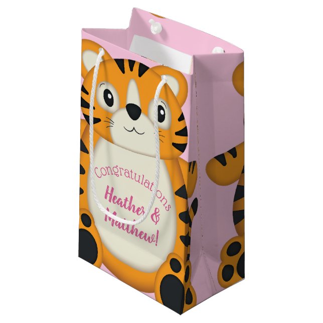 Tiger Baby Dusche Rosa Kleine Geschenktüte (Vorderseite Schrägansicht)
