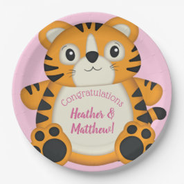 Tiger Baby Dusche Rosa Pappteller