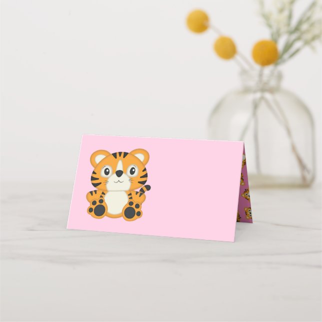 Tiger Baby Dusche Safari Pink Girl Platzkarte (Vorderseite)