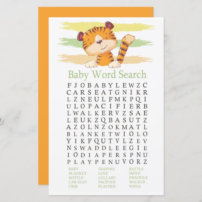 Tiger Baby Shooter Word Search Game (Vorne/Hinten)