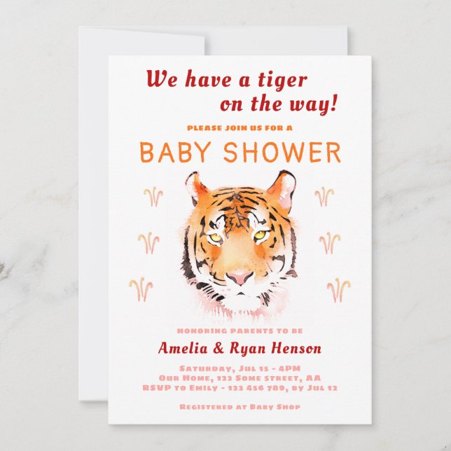 Tiger Baby Watercolor 2022 Kinderdusche Einladung (Vorderseite)