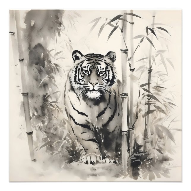 Tiger Bamboo Tinte Malerei Fotodruck (Vorne)