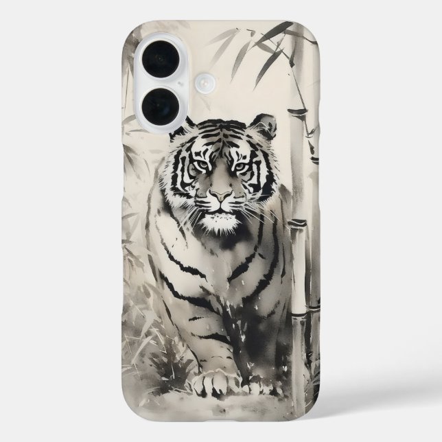 Tiger Bamboo Tinte Malerei iPhone 16 Hülle (Rückseite)
