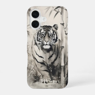 Tiger-Bambus-Tuschemalerei iPhone 16 Hülle