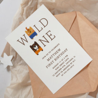 Tiger Bären Tiersafari Wilde 1. Geburtstag Einladung