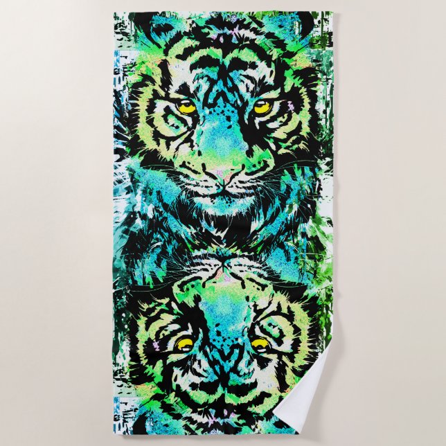 Tiger Beach Handtuch - farbenfrohe Tigeraugen (Vorderseite)