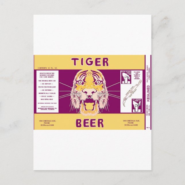 Tiger Beer Manhattan Brewing Chicago Illinois Can Postkarte (Vorderseite)