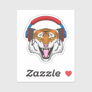 Tiger bei Musik mit Headphone Aufkleber