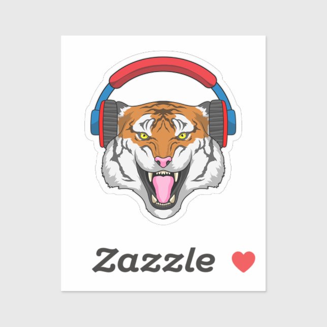 Tiger bei Musik mit Headphone Aufkleber (Blatt)