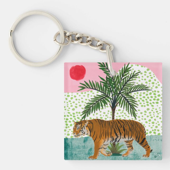 Tiger bei Sonnenaufgang Schlüsselanhänger (Vorderseite)