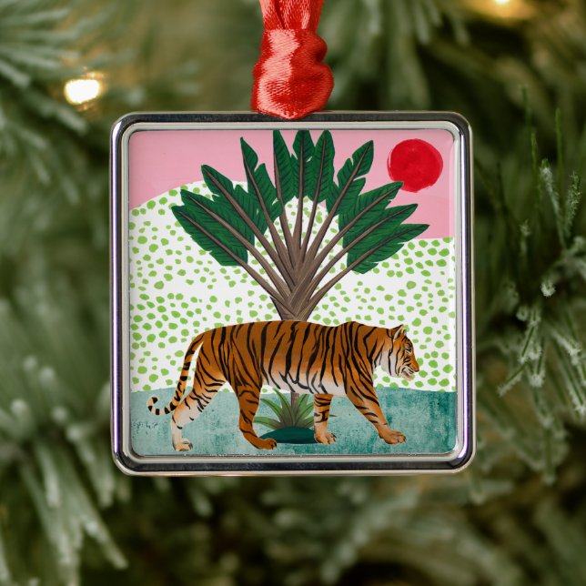 Tiger bei Sonnenuntergang Ornament Aus Metall (Baum)