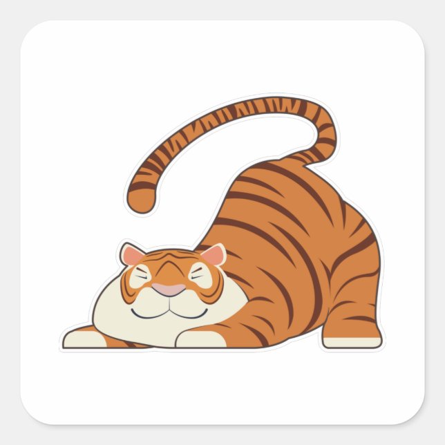 Tiger bei Yoga Stretching Übungen Quadratischer Aufkleber (Vorderseite)