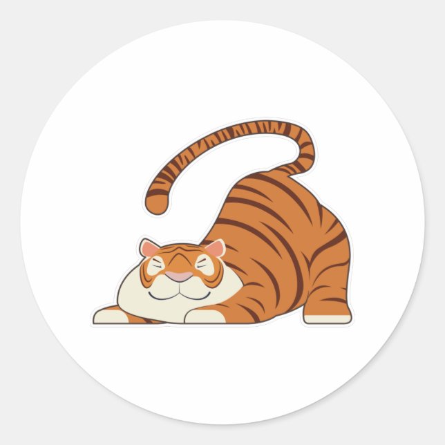 Tiger bei Yoga Stretching Übungen Runder Aufkleber (Vorderseite)