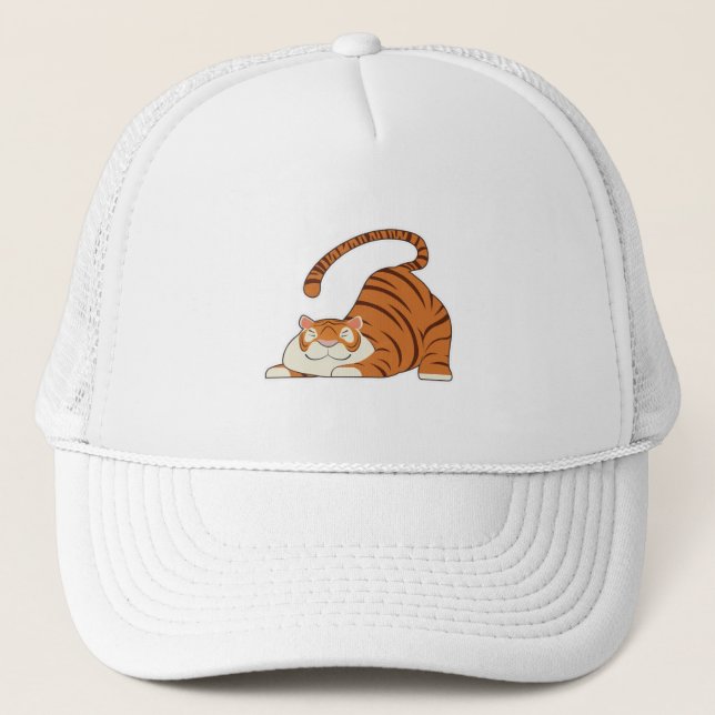 Tiger bei Yoga Stretching Übungen Truckerkappe (Vorderseite)