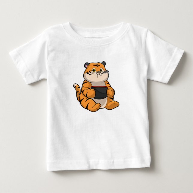 Tiger beim Essen mit Bowl Baby T-shirt (Vorderseite)