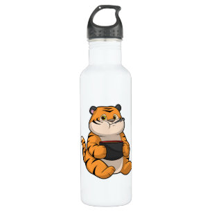 Tiger beim Essen mit Bowl Edelstahlflasche