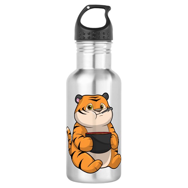 Tiger beim Essen mit Bowl Edelstahlflasche (Vorderseite)