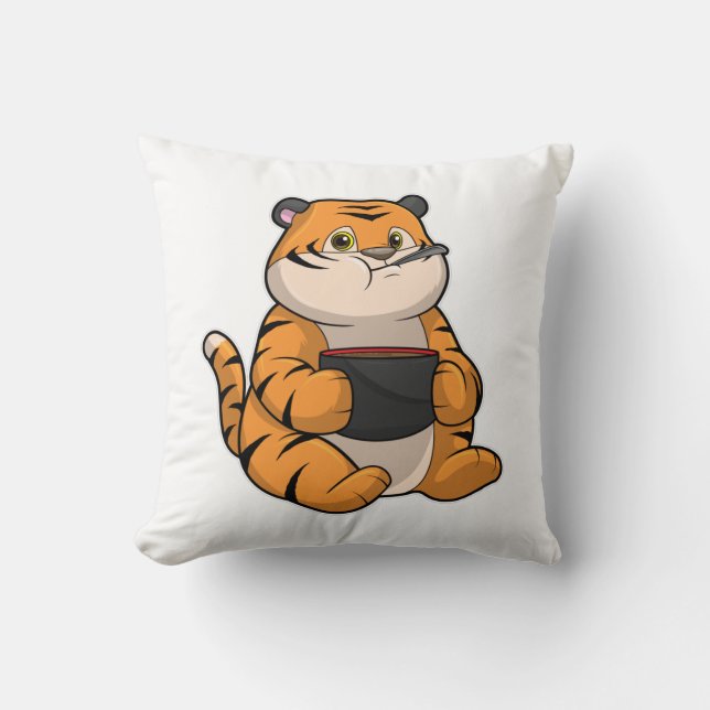 Tiger beim Essen mit Bowl Kissen (Vorderseite)