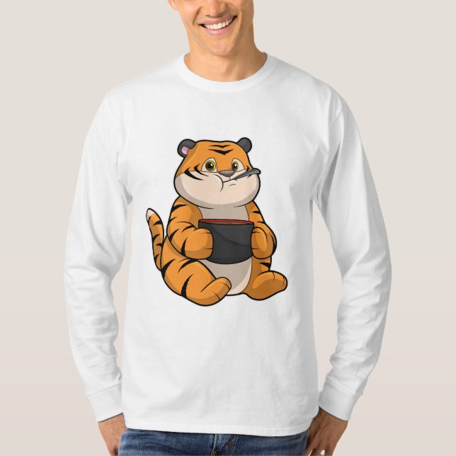 Tiger beim Essen mit Bowl T-Shirt (Vorderseite)