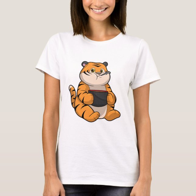 Tiger beim Essen mit Bowl T-Shirt (Vorderseite)