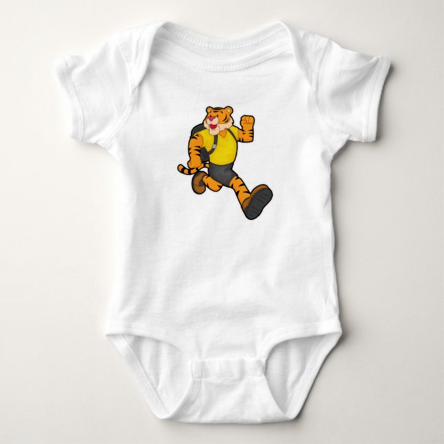 Tiger beim Laufen mit Rucksack Baby Strampler (Vorderseite)