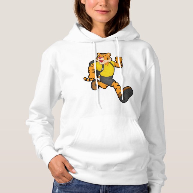 Tiger beim Laufen mit Rucksack Hoodie (Vorderseite)