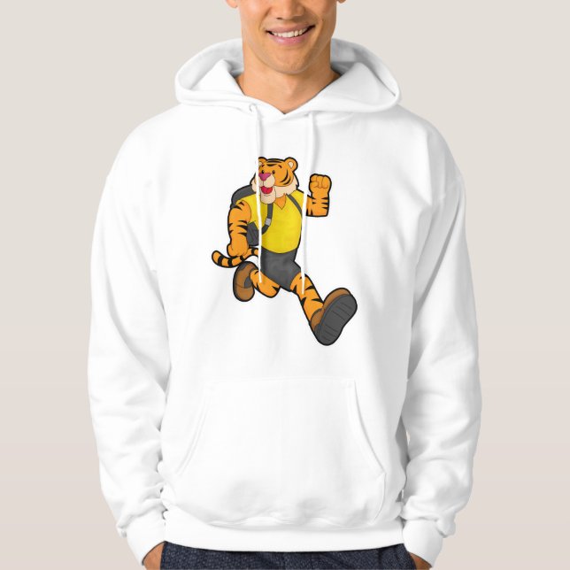Tiger beim Laufen mit Rucksack Hoodie (Vorderseite)