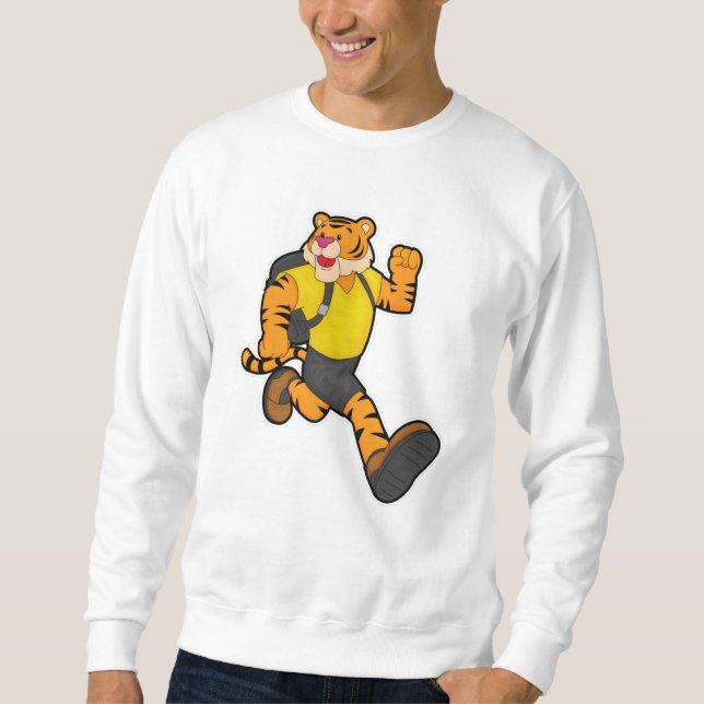 Tiger beim Laufen mit Rucksack Sweatshirt (Vorderseite)