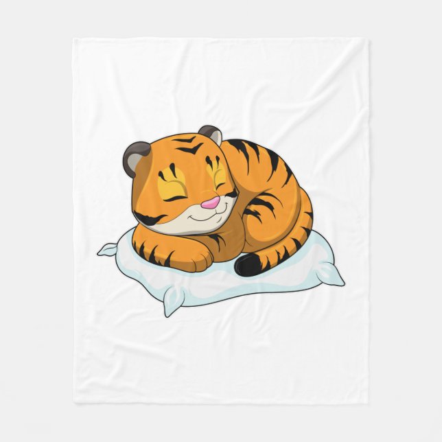 Tiger beim Schlafen mit Kissen Fleecedecke (Vorderseite)