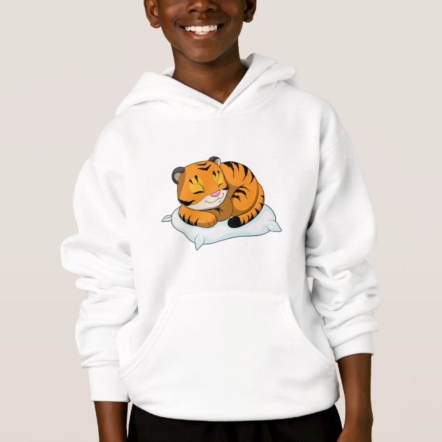 Tiger beim Schlafen mit Kissen Hoodie (Vorderseite)