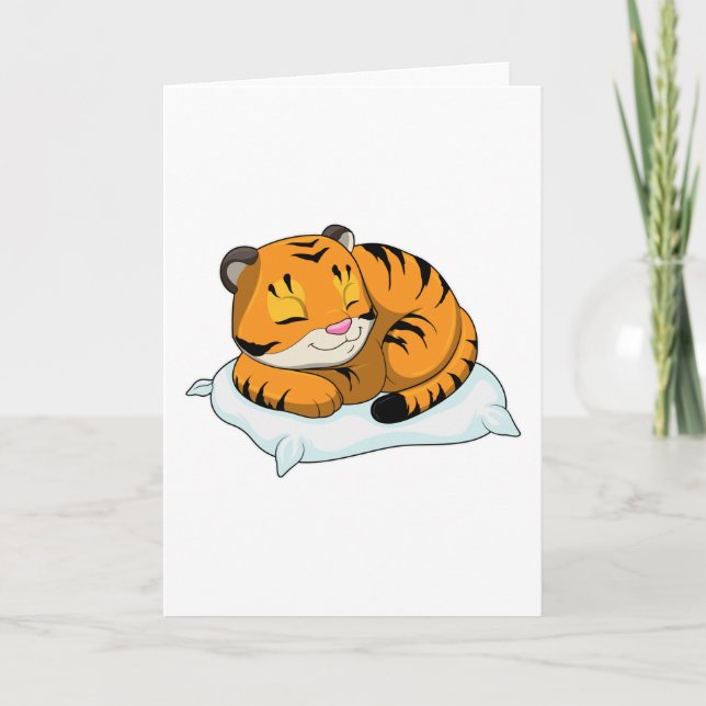Tiger beim Schlafen mit Kissen Karte (Vorderseite)