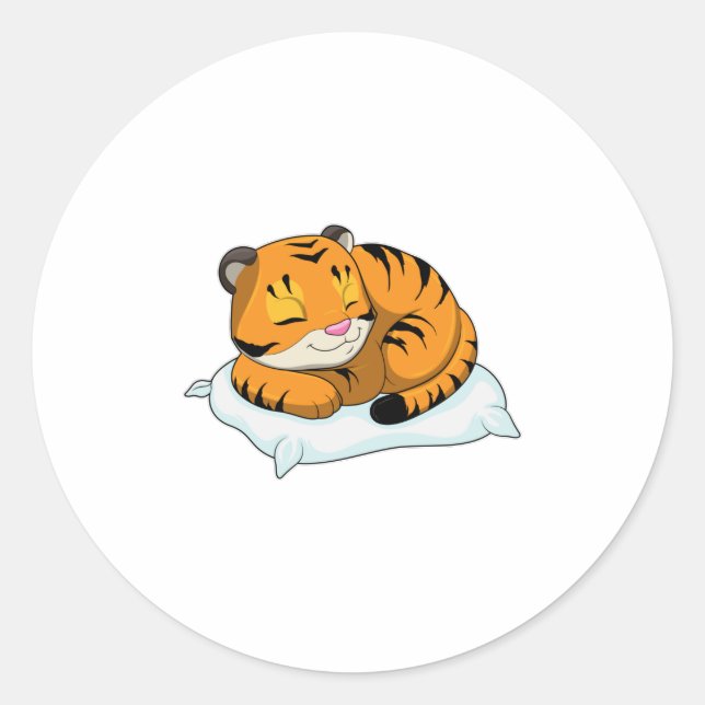 Tiger beim Schlafen mit Kissen Runder Aufkleber (Vorderseite)