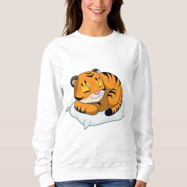 Tiger beim Schlafen mit Kissen Sweatshirt (Vorderseite)