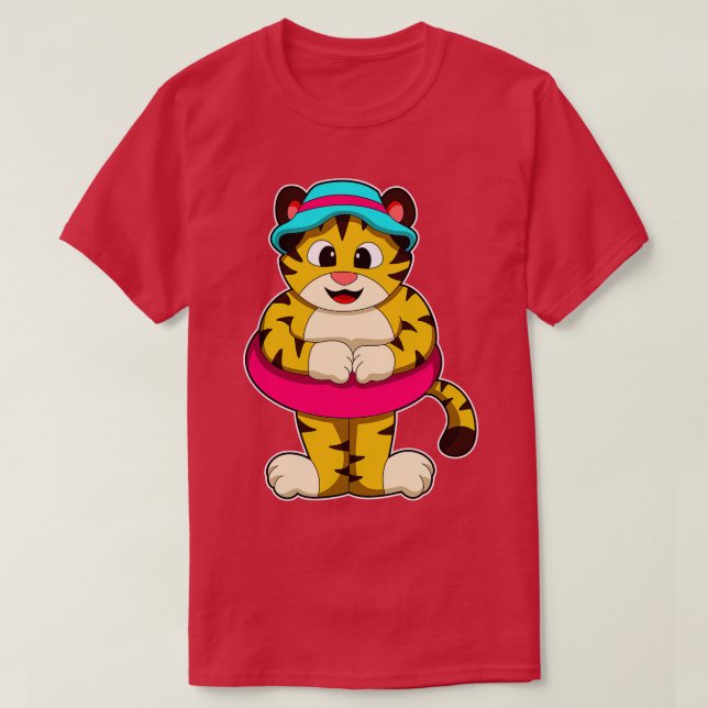 Tiger beim Schwimmen mit Swim-Ringhut T-Shirt (Design vorne)