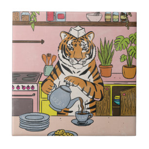 Tiger beim Teekochen Fliese
