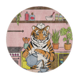 Tiger beim Teekochen Schneidebrett