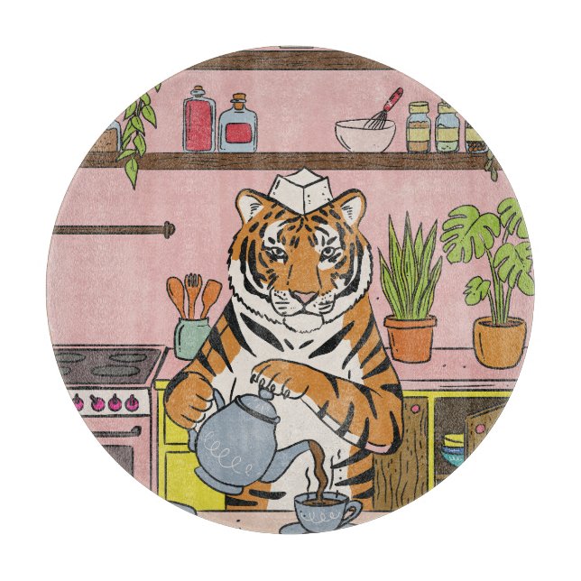 Tiger beim Teekochen Schneidebrett (Vorderseite)