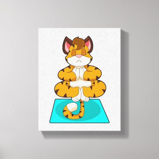 Tiger beim Yoga auf Yoga-Matte Leinwanddruck (Vorderseite)