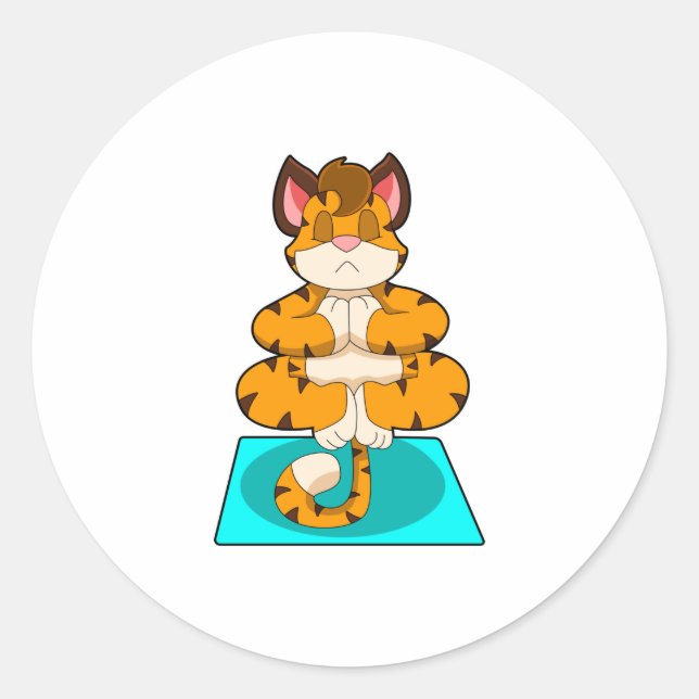 Tiger beim Yoga auf Yoga-Matte Runder Aufkleber (Vorderseite)