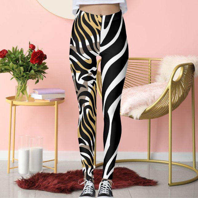 Tiger Big Cat Muster Tier Brown White Black Fun Leggings (Von Creator hochgeladen)