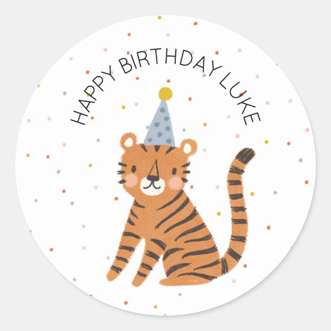 Tiger Birthday Runder Aufkleber (Vorderseite)