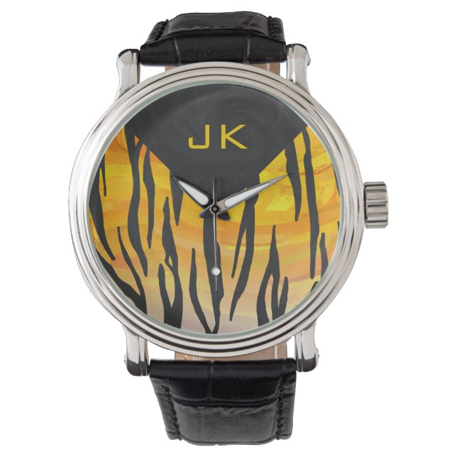 Tiger Black and Orange Print Armbanduhr (Vorderseite)